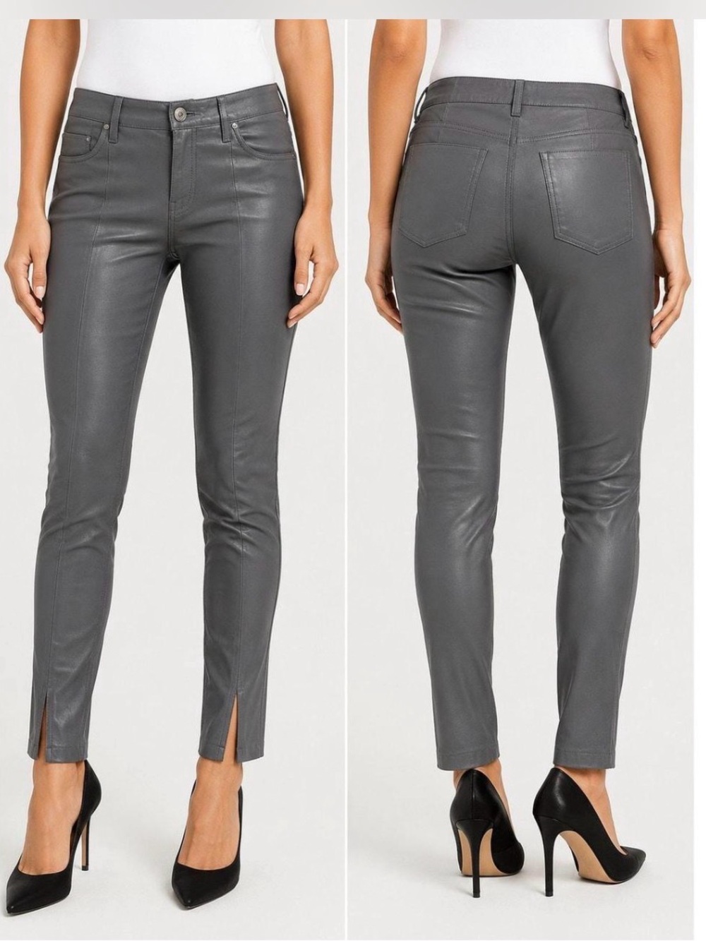 Hudson Barbara High Rise Faux Leather Split Hem Pants Gray 26